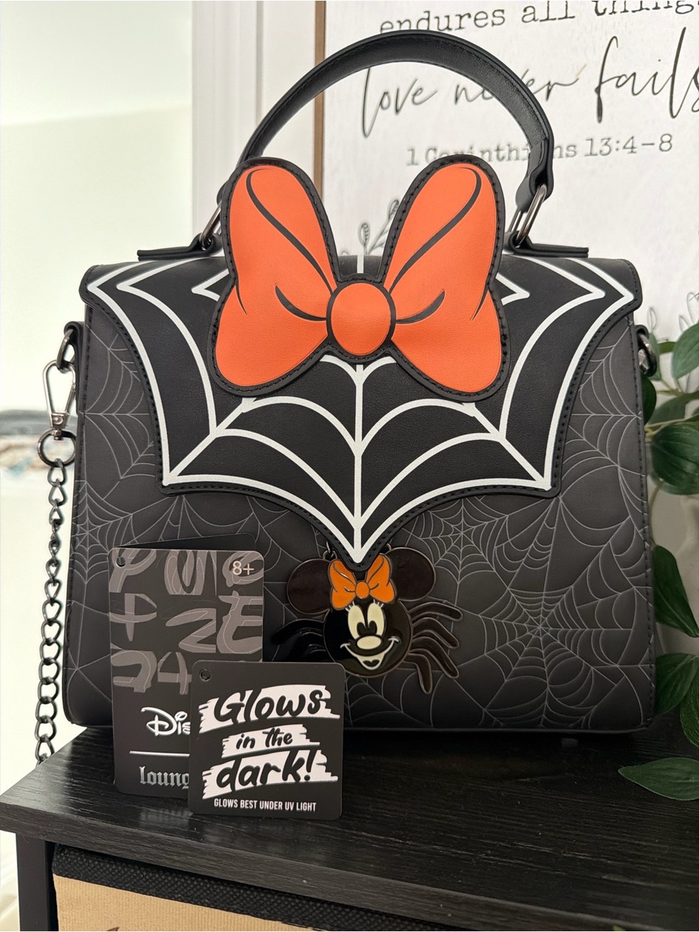 Disney Loungefly Minnie Mouse Spider Glow in the Dark Crossbody Satchel Bag